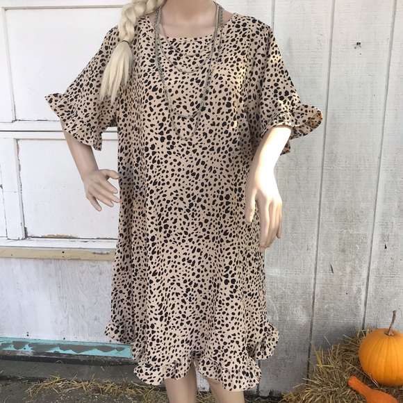 Nwt, cheetah print ruffled trim dress - Picture 1 of 12